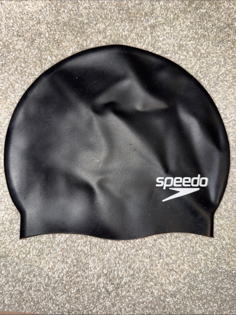 Youth Speedo Black Silicone Swim Cap with White Logo